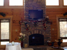 stacked stone fireplace